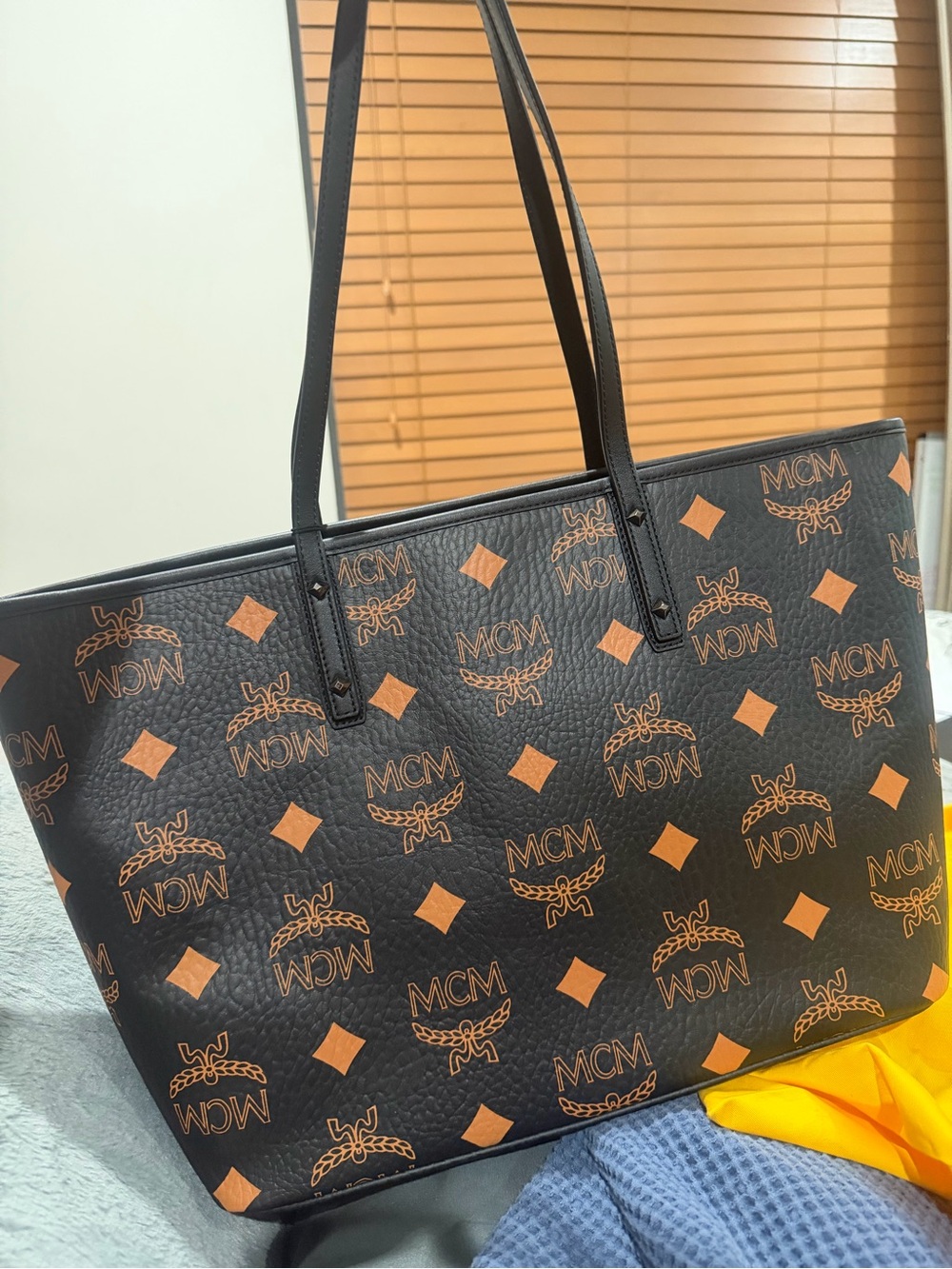MCM Black & Cognac Monogram Leather Tote